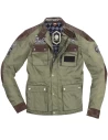 Vista frontale della giacca Quattro Waxed Evo brown e military green con protezioni CE