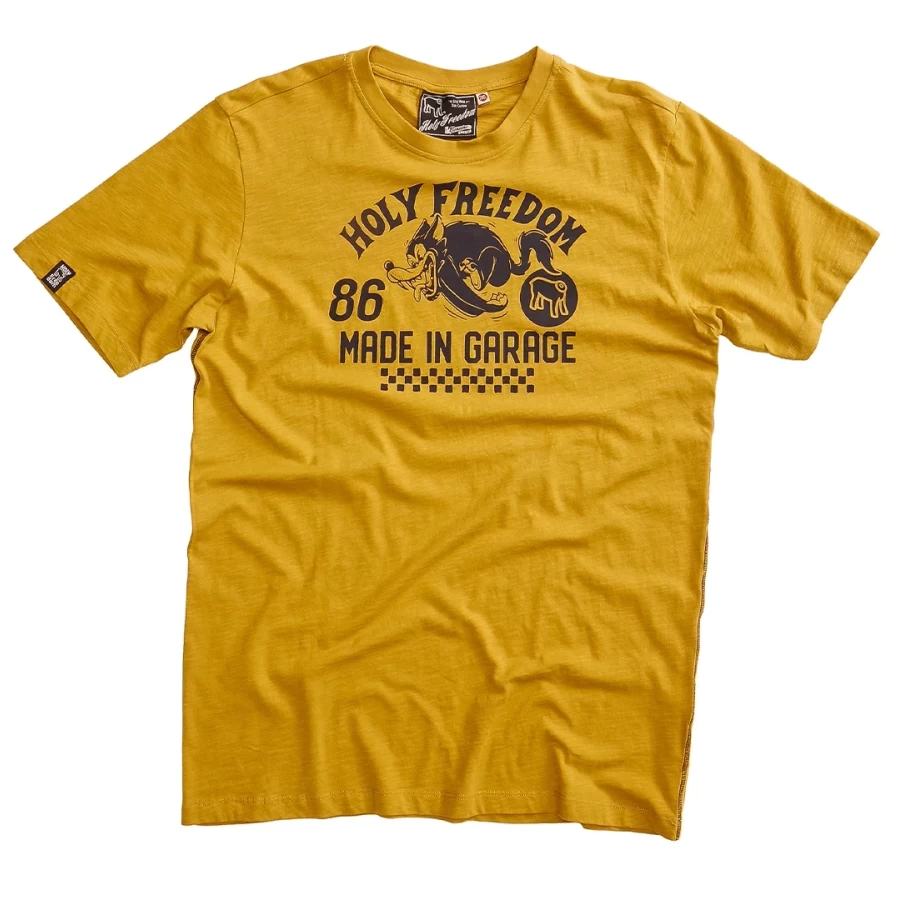 Front view of the Holyfreedom Senape slub cotton T-shirt with a soft vintage texture.