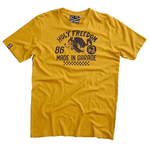 Front view of the Holyfreedom Senape slub cotton T-shirt with a soft vintage texture.
