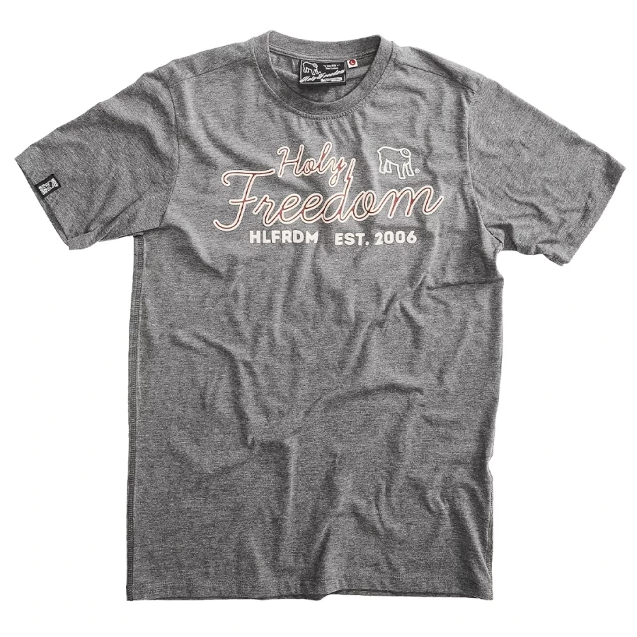 Front view of the Icontee T melange grey T-shirt with a simple, easy-to-wear shape.