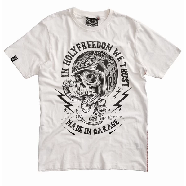 Holyfreedom slub cotton T-shirt, front view with natural texture and a regular fit.