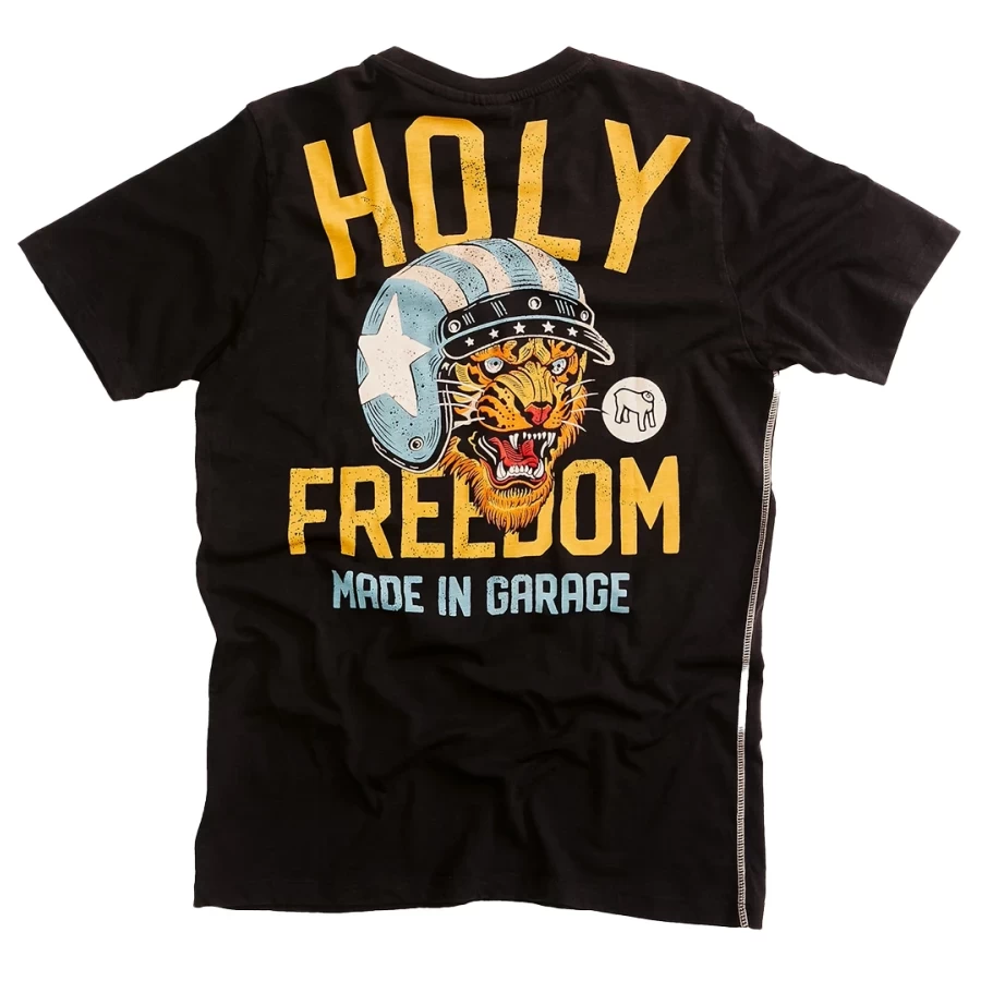 Front view of the Holyfreedom Tigertee recycled cotton T-shirt with a bold regular fit.