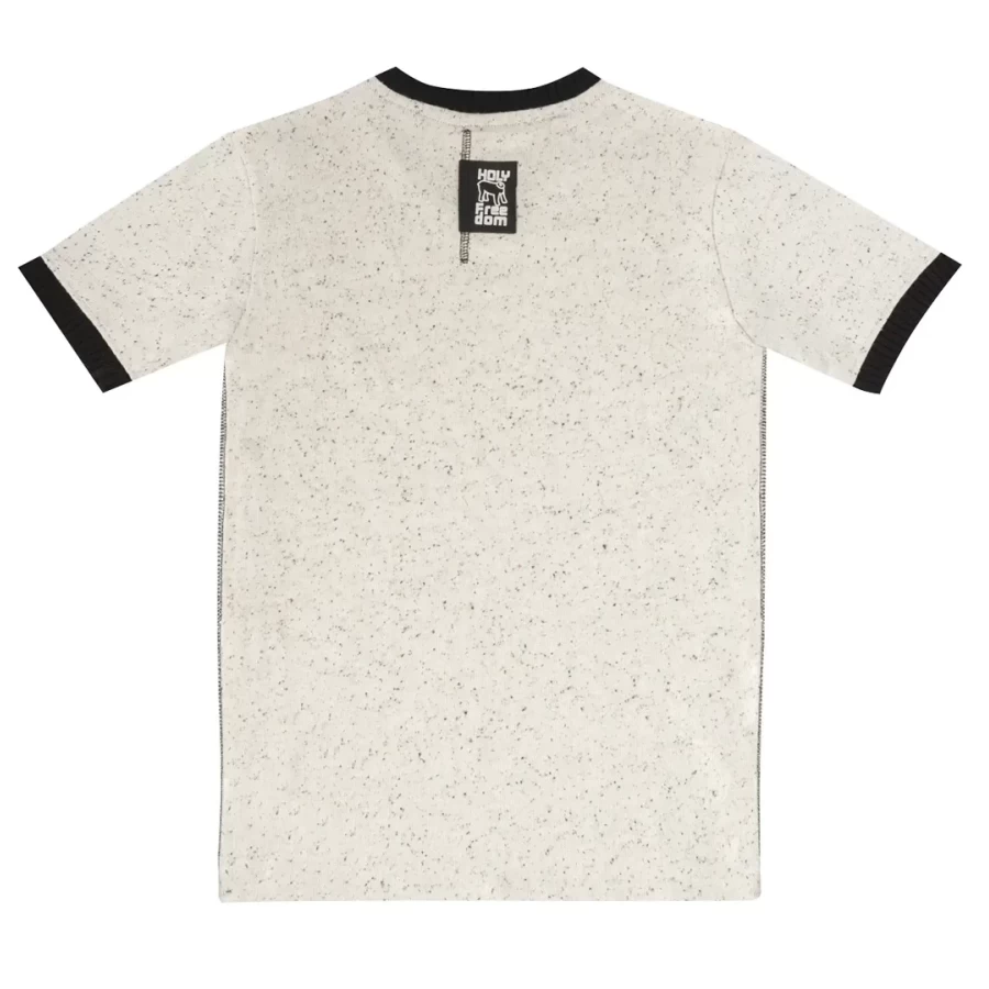 T-shirt Holyfreedom V-Black frontale, effetto vintage e fit essenziale per look moto custom.
