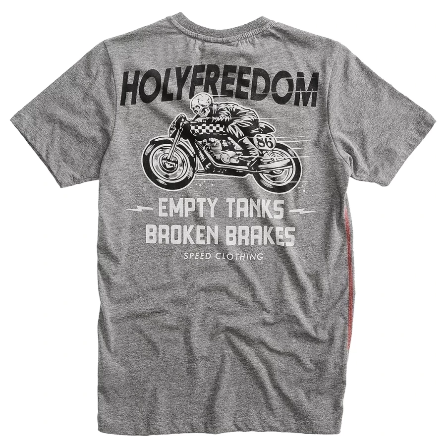 T-shirt donna Holyfreedom Ghostrider Grey in cotone riciclato, vista frontale melange.