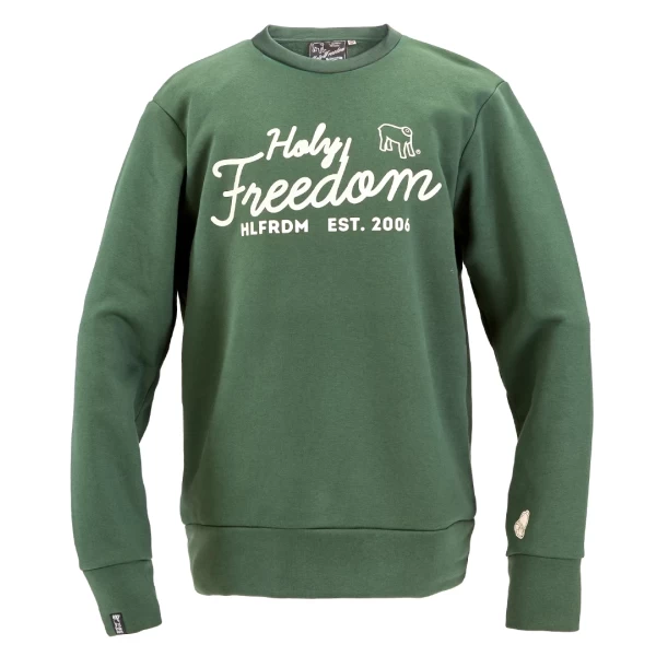 Felpa Bottle Holyfreedom frontale, taglio girocollo e stile moto vintage essenziale.