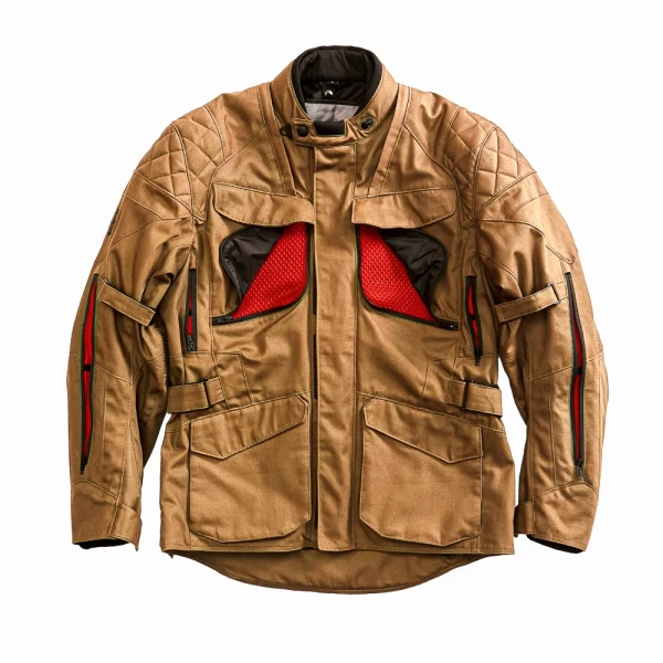 Close-up of CE-protected details on the Holyfreedom Explorer Havana touring jacket
