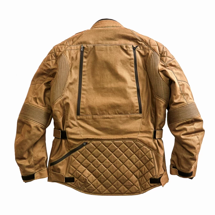 Close-up of CE-protected details on the Holyfreedom Explorer Havana touring jacket