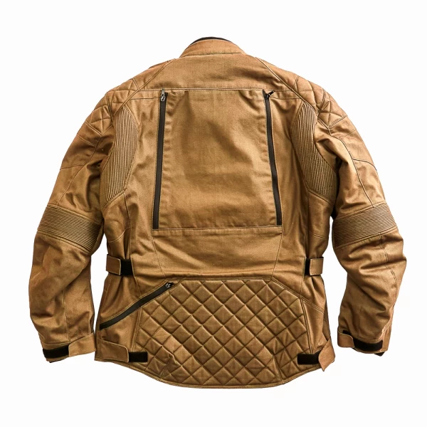 Close-up of CE-protected details on the Holyfreedom Explorer Havana touring jacket
