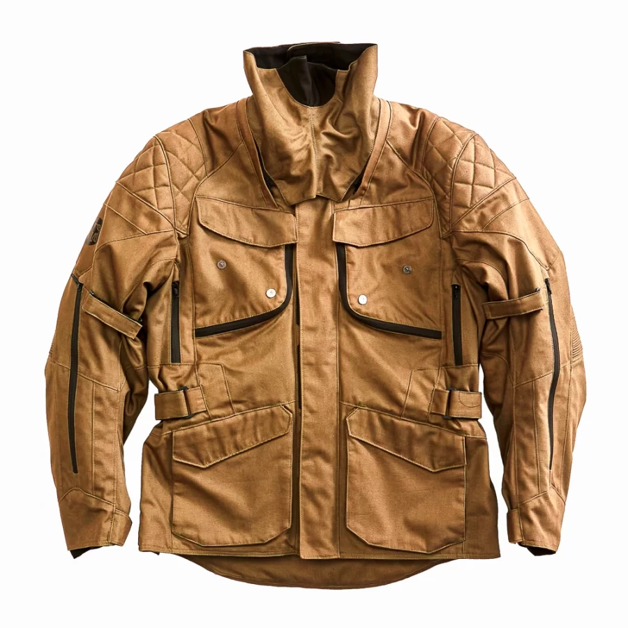 Close-up of CE-protected details on the Holyfreedom Explorer Havana touring jacket