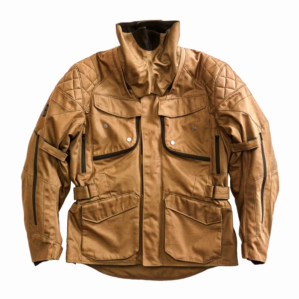 Close-up of CE-protected details on the Holyfreedom Explorer Havana touring jacket