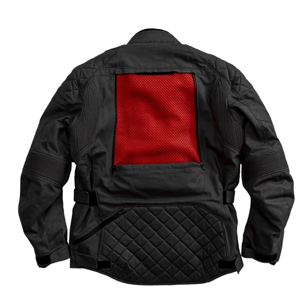 Close-up of CE-protected details on the Holyfreedom Explorer Black touring jacket