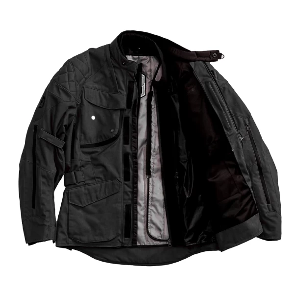 Front view of the Holyfreedom Explorer Black technical motorcycle jacket