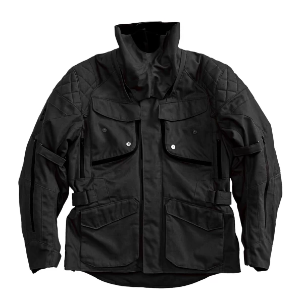 Close-up of CE-protected details on the Holyfreedom Explorer Black touring jacket
