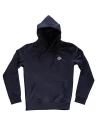 Front view of the Garage Navy hoodie with relaxed fit and vintage motorcycle feel.