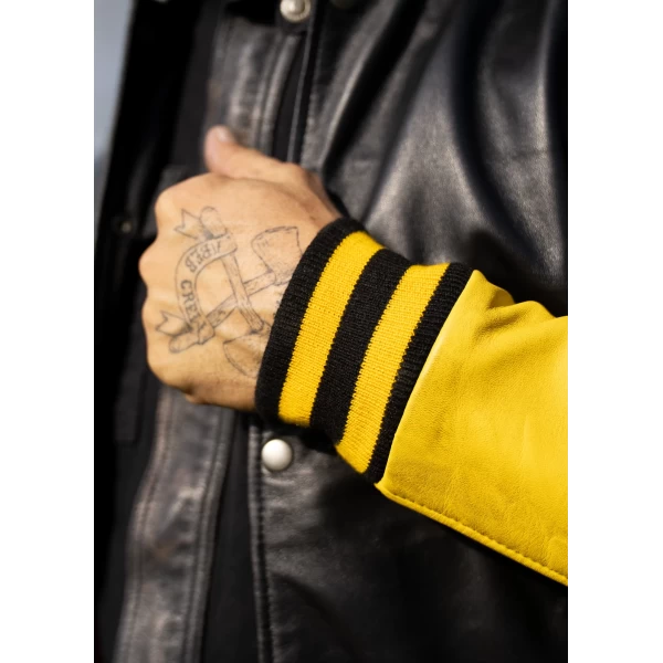 Close-up of the yellow varsity finish and CE riding details