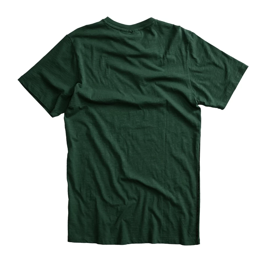 Holyfreedom Crew Bottle recycled cotton t-shirt, front view in bottle green.