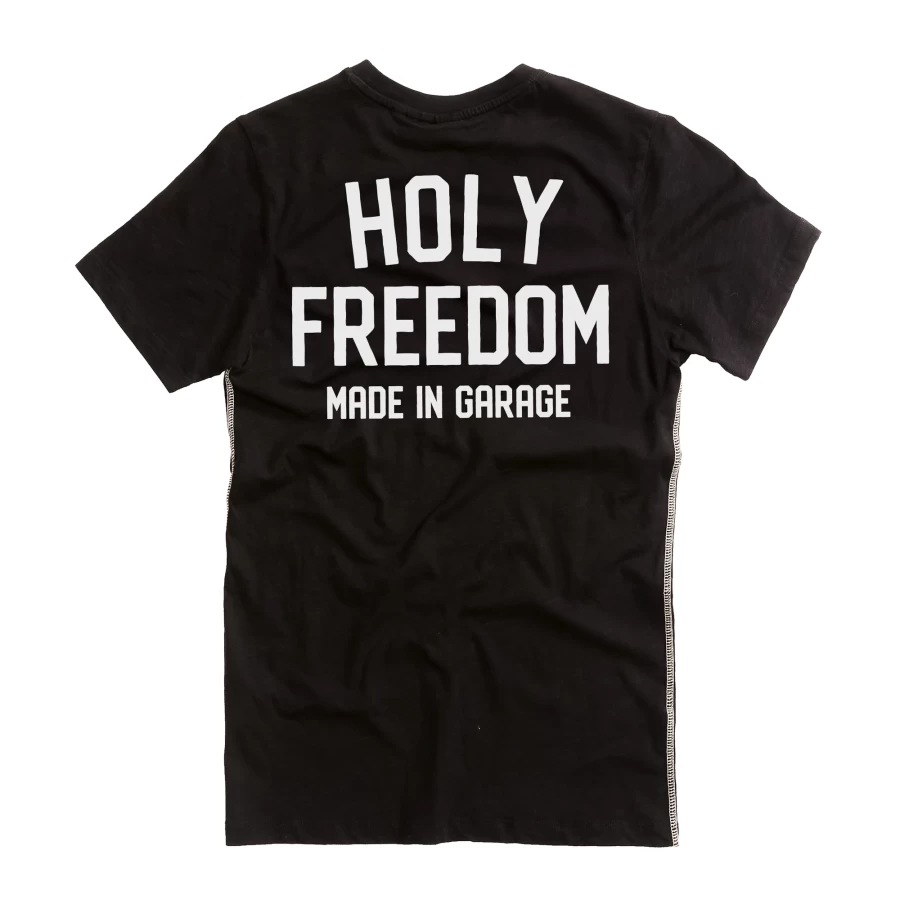 Holyfreedom Crew Black recycled cotton t-shirt, front view with a clean fit.