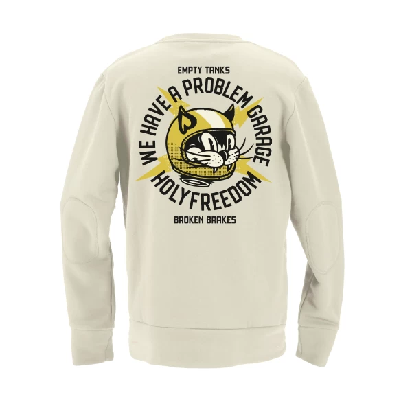Holyfreedom AstroCatz vintage motorcycle crewneck, front view with slim fit silhouette.