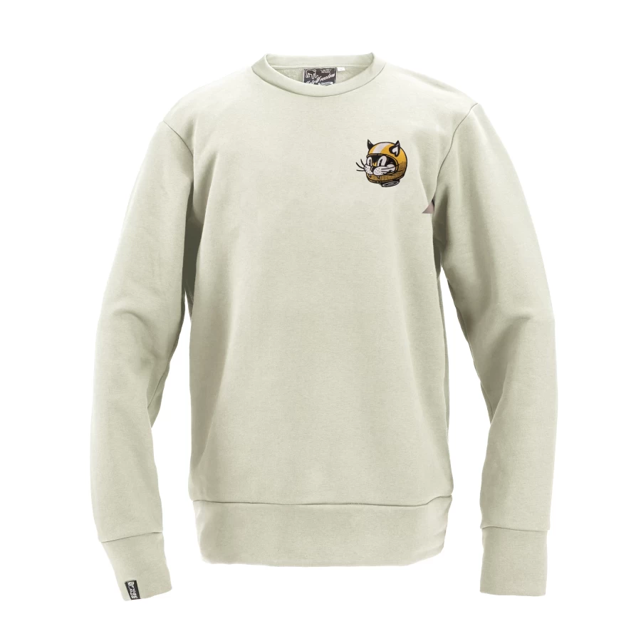 Holyfreedom AstroCatz vintage motorcycle crewneck, front view with slim fit silhouette.
