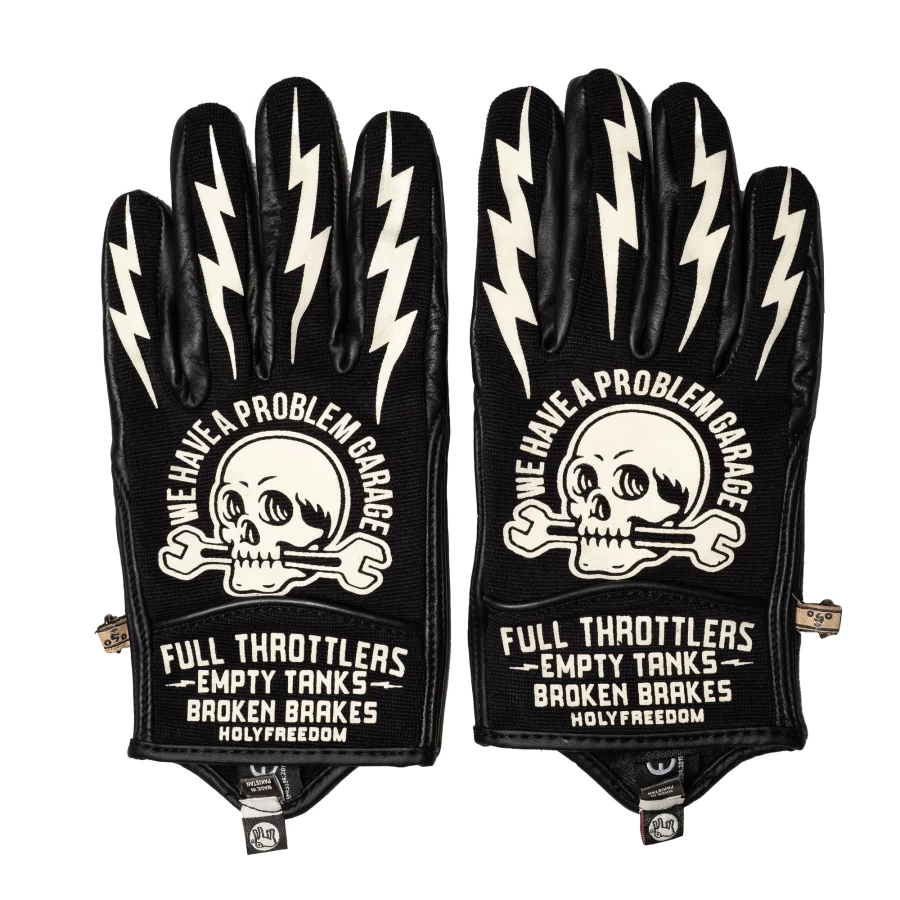 Vista frontale dei guanti moto Tools Holyfreedom in pelle e tessuto dal taglio cafe racer