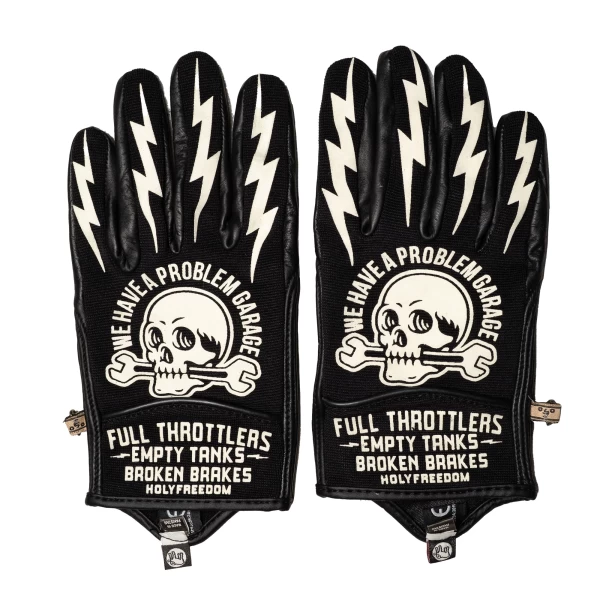 Vista frontale dei guanti moto Tools Holyfreedom in pelle e tessuto dal taglio cafe racer