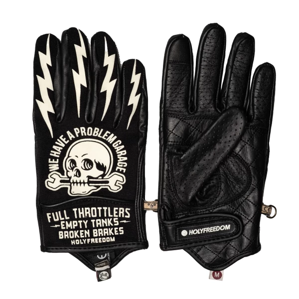 Vista frontale dei guanti moto Tools Holyfreedom in pelle e tessuto dal taglio cafe racer