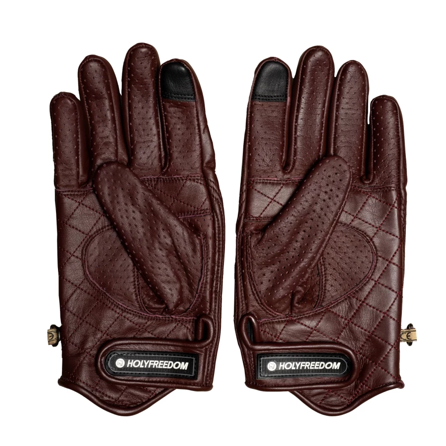 Guanti moto Bullit Insulto Holyfreedom visti frontalmente, look cafe racer e protezione CE.