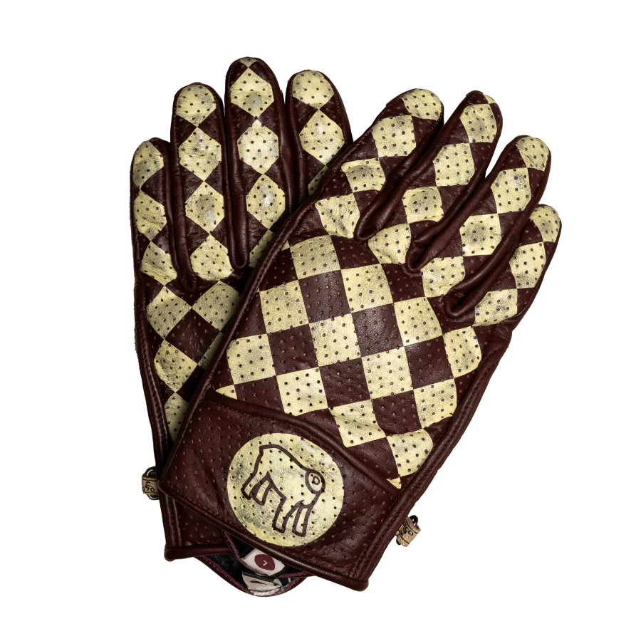 Guanti moto Bullit Insulto Holyfreedom visti frontalmente, look cafe racer e protezione CE.