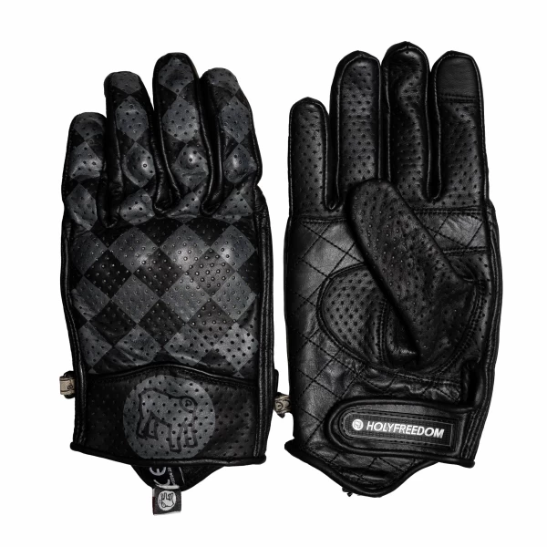 Vista frontale dei guanti moto pelle Bullit Grey Holyfreedom, look pulito e versatile.