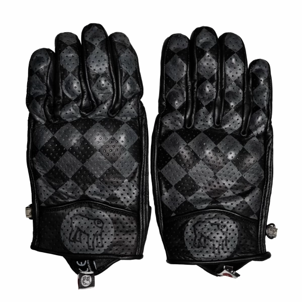 Vista frontale dei guanti moto pelle Bullit Grey Holyfreedom, look pulito e versatile.