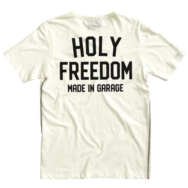 Vista frontale della T-shirt Crew White in cotone riciclato, pulita e facile da abbinare.