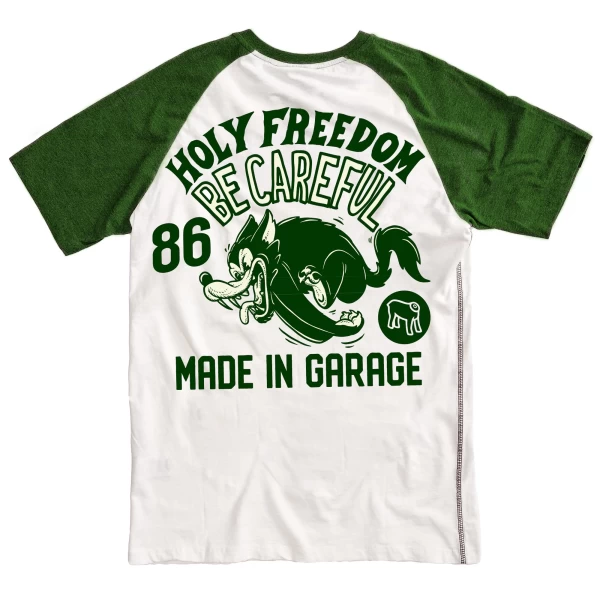 T-shirt donna Be Carefull Green Holyfreedom, vista frontale in cotone riciclato.