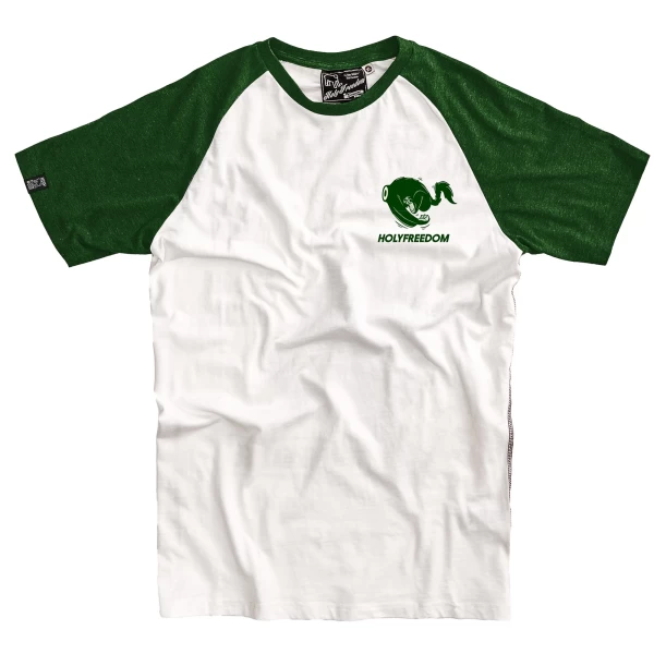T-shirt donna Be Carefull Green Holyfreedom, vista frontale in cotone riciclato.