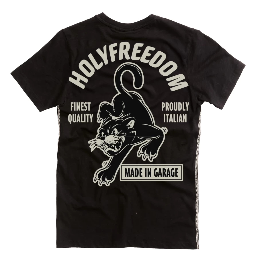 T-shirt donna Holyfreedom Felix Black in cotone riciclato, vista frontale dal fit pulito.