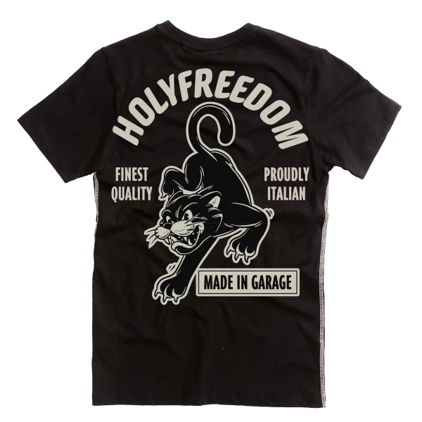 T-shirt donna Holyfreedom Felix Black in cotone riciclato, vista frontale dal fit pulito.