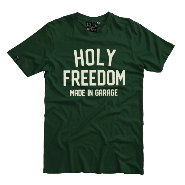Vista frontale della Holyfreedom Crew Bottle T-Shirt donna in cotone riciclato e fit essenziale.