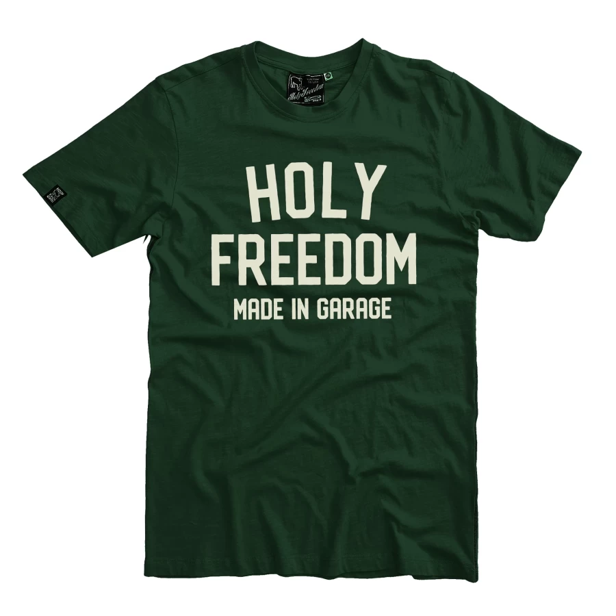 Vista frontale della Holyfreedom Crew Bottle T-Shirt donna in cotone riciclato e fit essenziale.