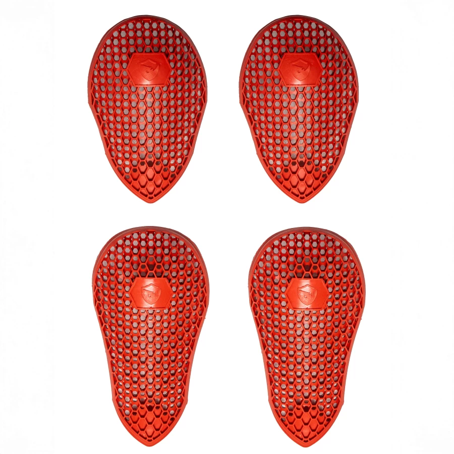 Holyfreedom red shoulder and elbow protectors, front view for custom jackets