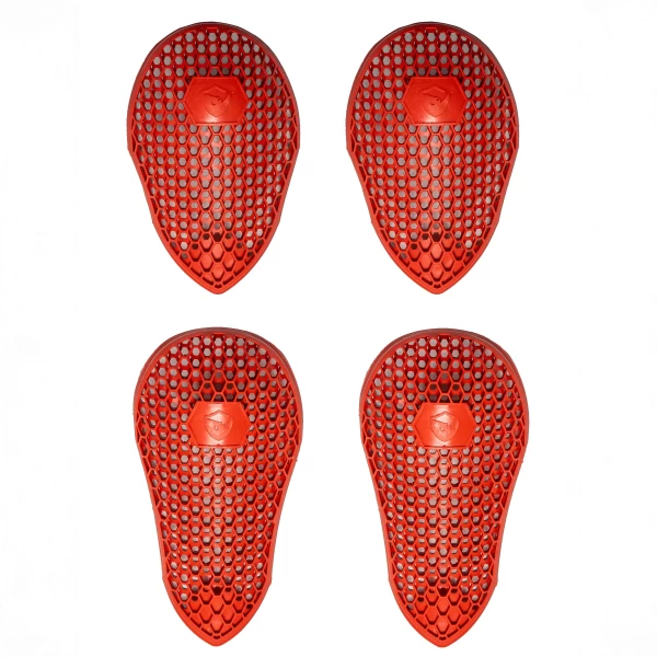 Holyfreedom red shoulder and elbow protectors, front view for custom jackets