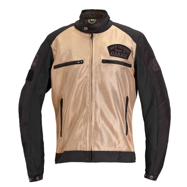 Holyfreedom Rete Gold 2025 front view, breathable summer motorcycle jacket with CE style.