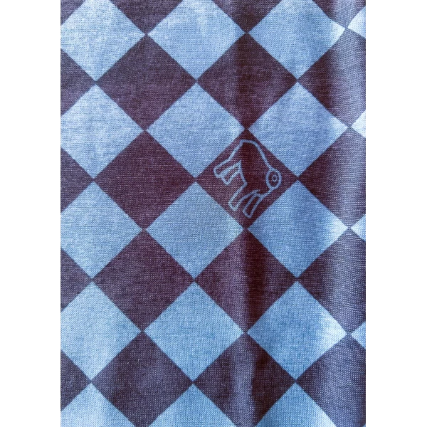 Close-up of the Sugar Bullit graphic on a warm technical motorcycle tube scarf