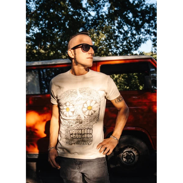 Texture detail shows the slub finish and clean cut of this custom-inspired tee.