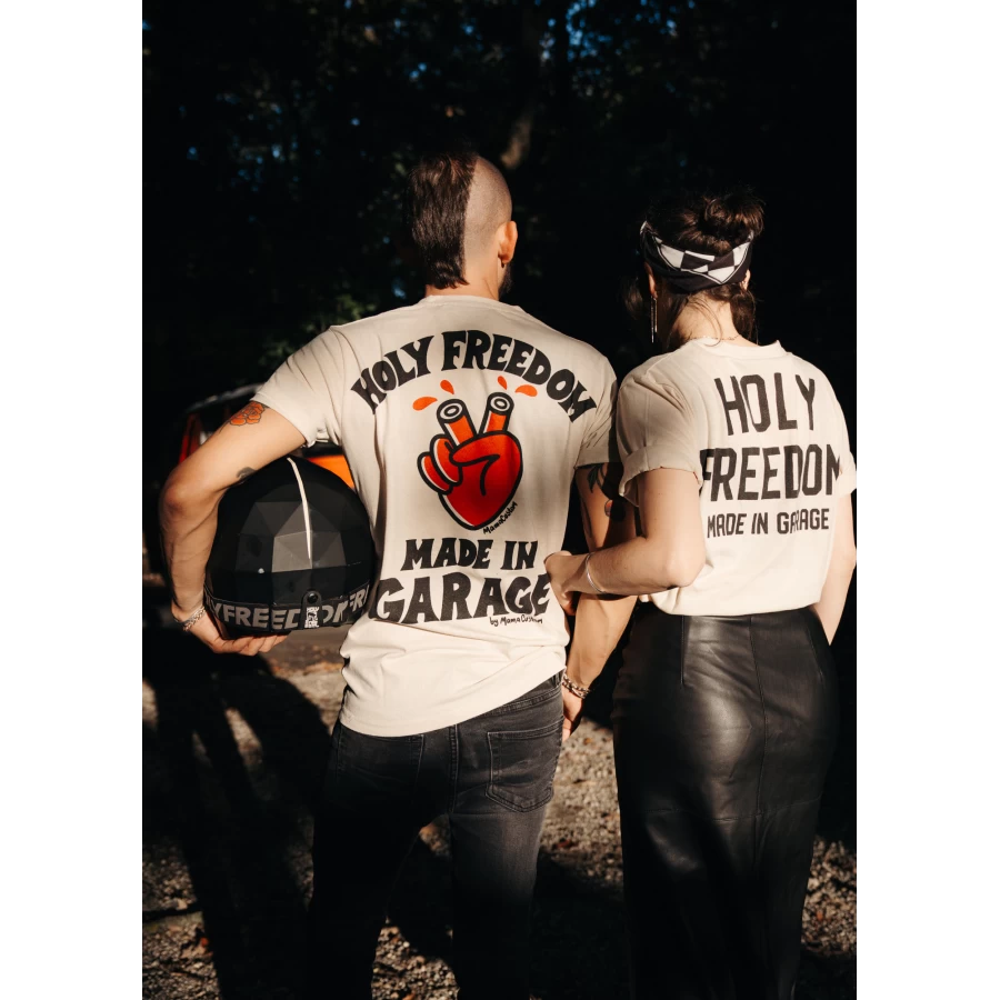 Graphic detail of the Mamatee T-shirt, a clean Holyfreedom design with custom attitude.
