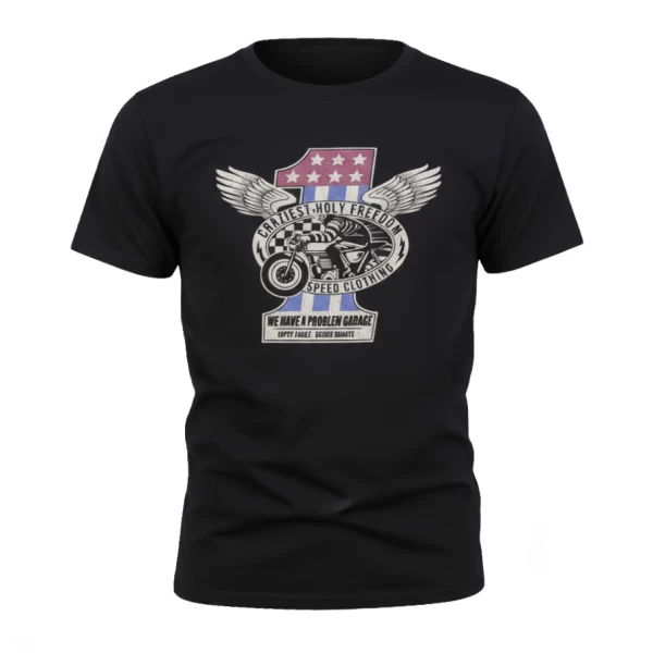 Vista frontale della T-shirt Number One Holyfreedom, con fit pulito e minimal.