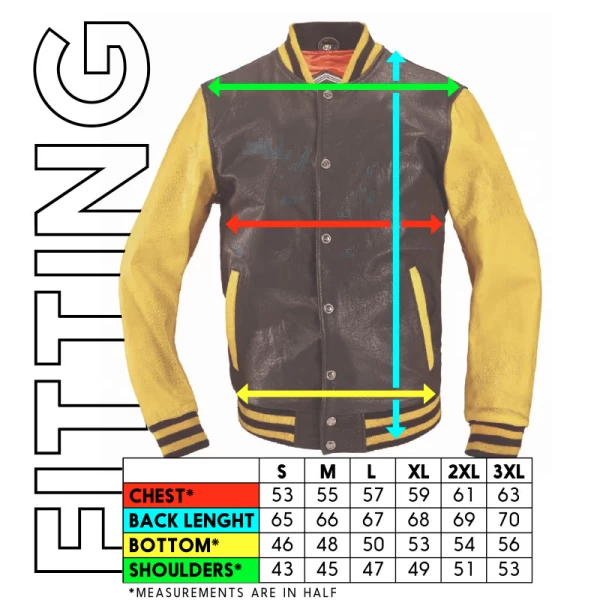 Yellow varsity jacket fitted on a rider for streetwear and motorcycle use