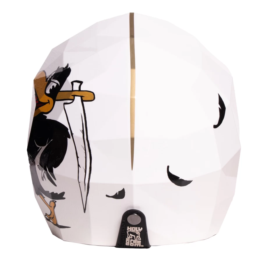Dettaglio grafico del casco cafe racer handmade Curnassa con pittura custom esclusiva.
