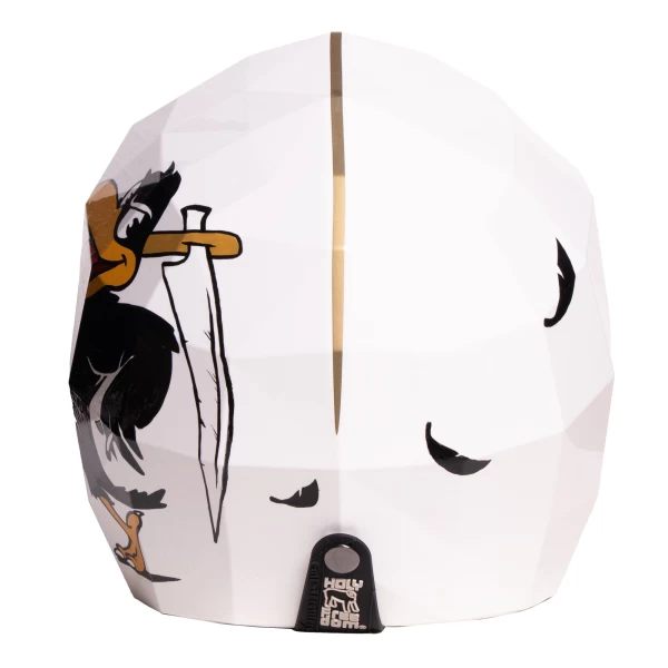 Close-up of custom cafe racer helmet artwork on the Stealth Curnassa, painted by Darius.