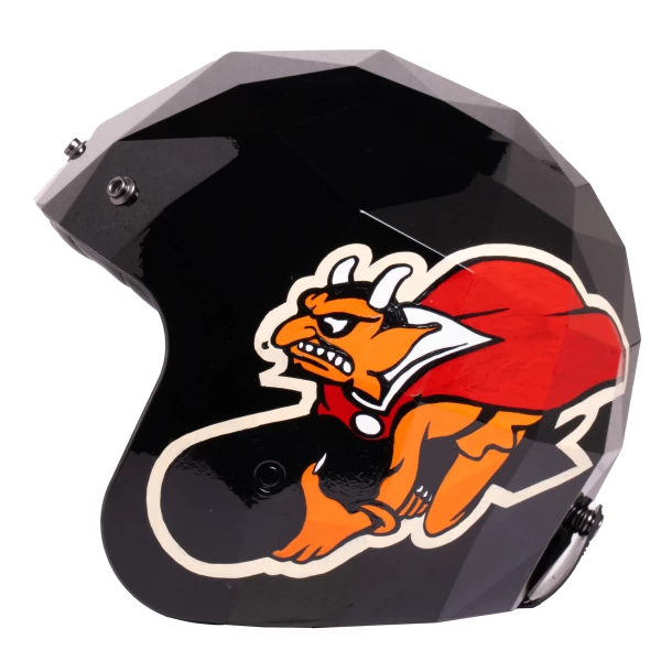 Front view of the Holyfreedom Stealth Red Devil vintage motorcycle helmet in black and red.