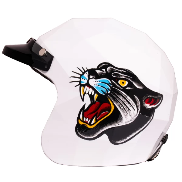 Vista frontale del casco vintage Holyfreedom Stealth Baghera, nero opaco e linee pulite.
