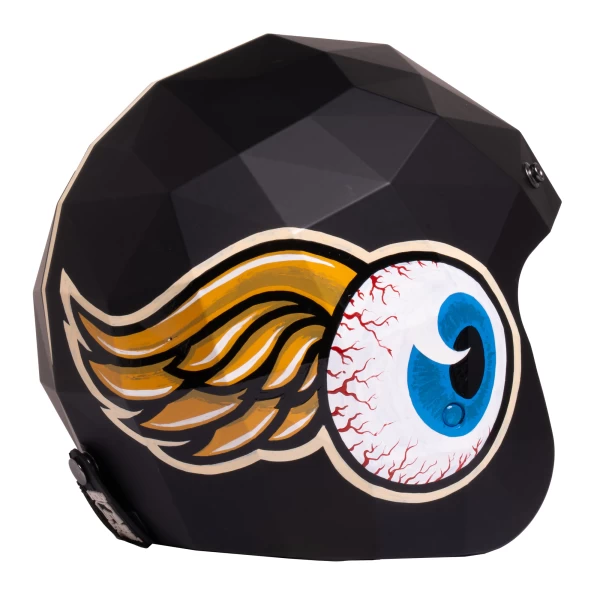 Vista frontale del casco vintage Holyfreedom Stealth Ocio dipinto a mano.